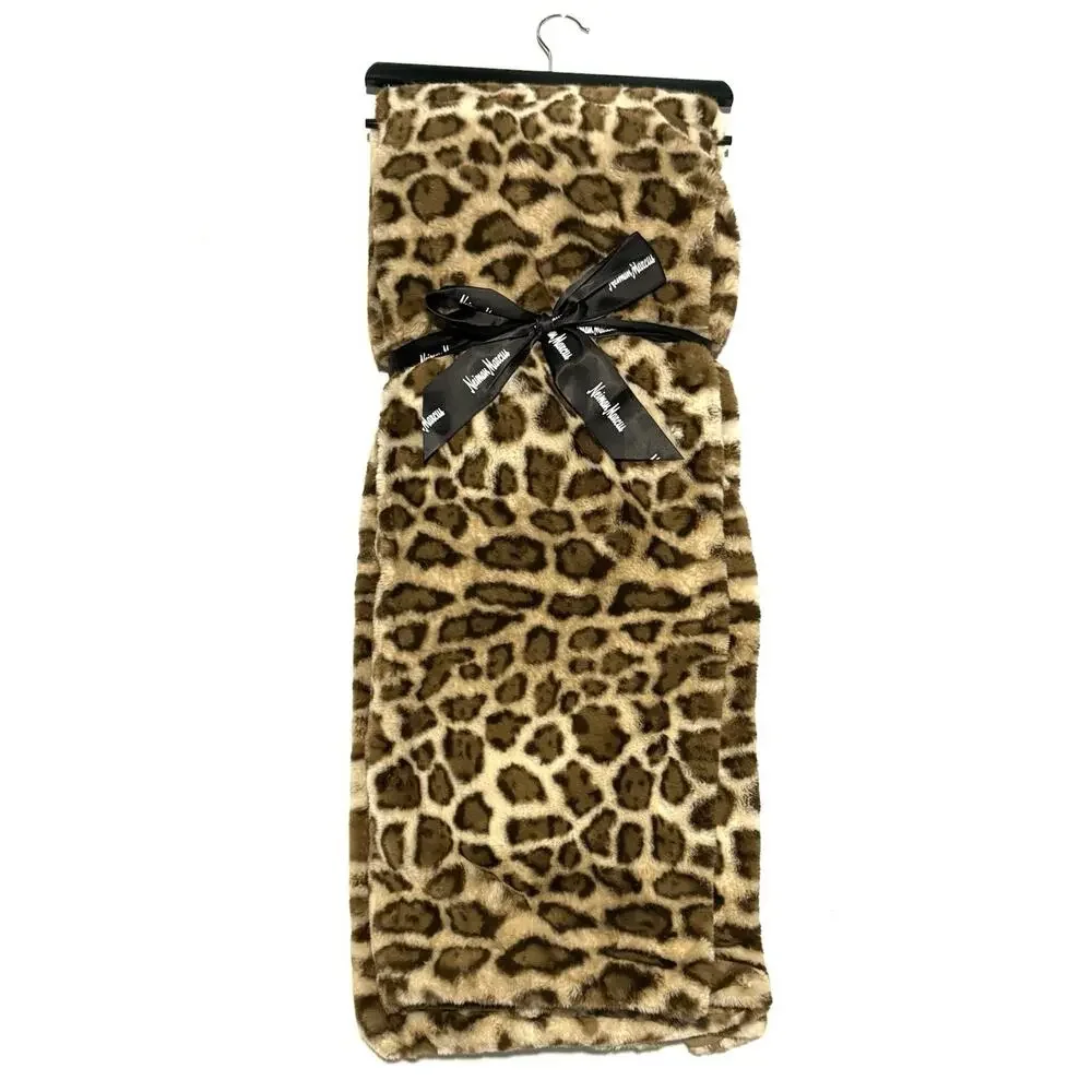 Neiman Marcus Leopard Animal Print Faux Fur Mink Throw Blanket Cheetah 50